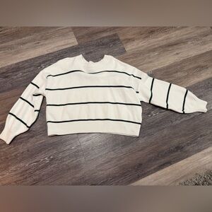 Hollister White and Green Striped Knit Sweater